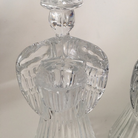 Avon Vintage 24% Lead Crystal Glass Praying Angels Candle Holders Set 7" Holiday - Picture 9 of 16